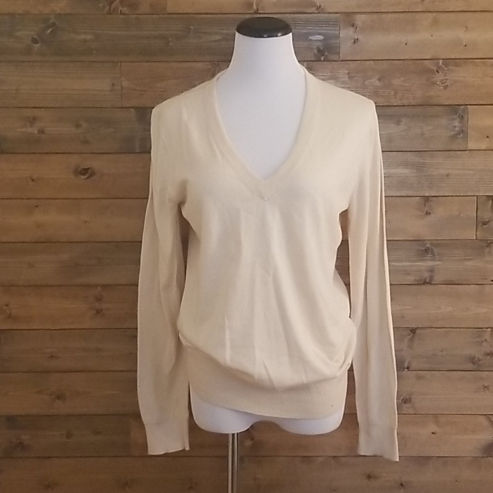 JCrew Deep V-neck Summer Sweater - Cream - L